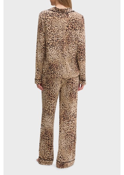 Sasha Leopar Desenli Regular Fit Yüksek Bel Bol Paça Modal Pijama Takımı O5RX08KCIN2 Bayan Pijama Takımı O5RX08 Kcın2 P1KN