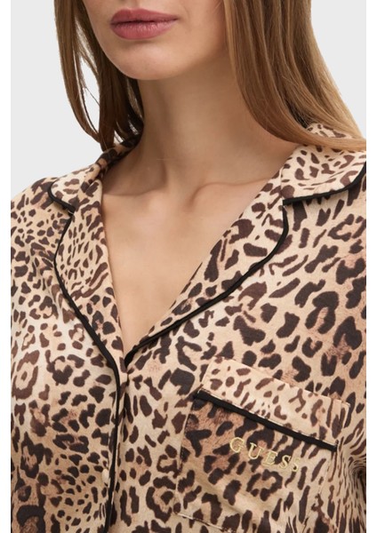 Sasha Leopar Desenli Regular Fit Yüksek Bel Bol Paça Modal Pijama Takımı O5RX08KCIN2 Bayan Pijama Takımı O5RX08 Kcın2 P1KN