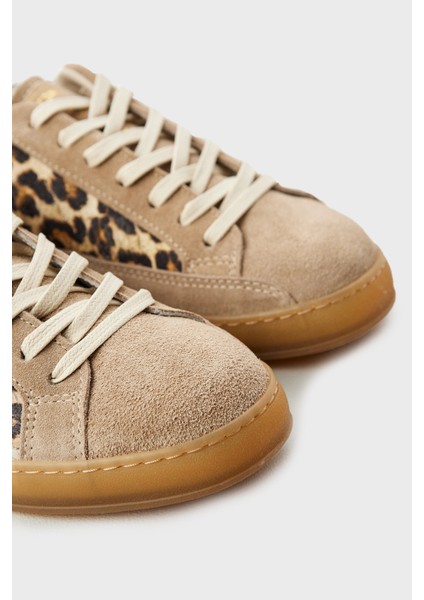 Moaconcept Deri Logolu Leopar ve Süet Detaylı Sneaker Ayakkabı Bayan Ayakkabı IC009 fırsatları