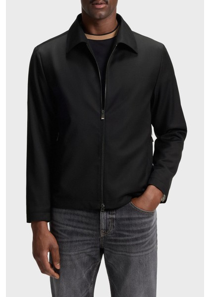 % 100 Yün Slim Fit Ceket Yaka Fermuarlı Ceket Erkek Ceket 50545898 001
