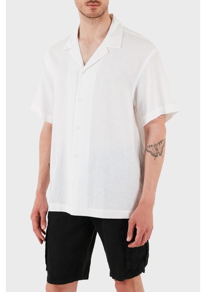 Keten Karışımlı Regular Fit Kısa Kollu Apaş Yaka Gömlek Erkek Gömlek EM000593 AF12356 U0002