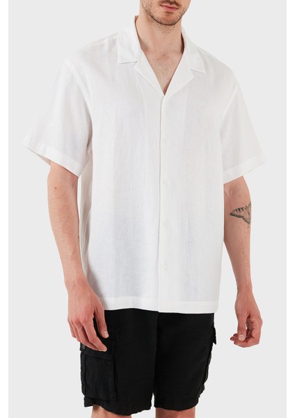 Keten Karışımlı Regular Fit Kısa Kollu Apaş Yaka Gömlek Erkek Gömlek EM000593 AF12356 U0002