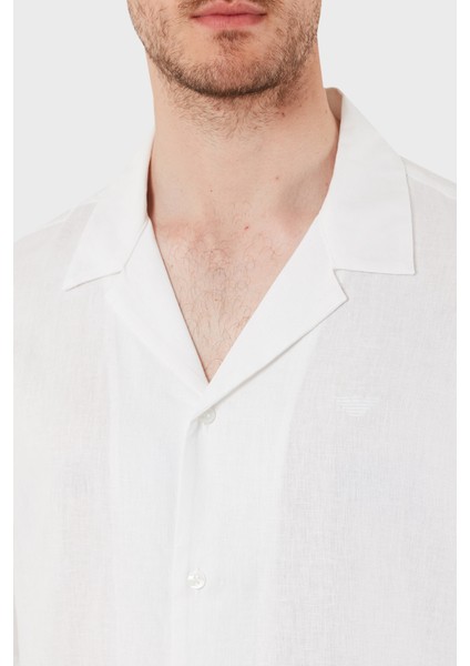 Keten Karışımlı Regular Fit Kısa Kollu Apaş Yaka Gömlek Erkek Gömlek EM000593 AF12356 U0002