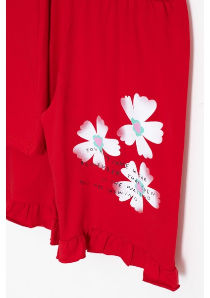Kırmızı Çiçek Desenli Fırfır Detaylı Kız Çocuk Şortlu Takım 20600 fırsatları