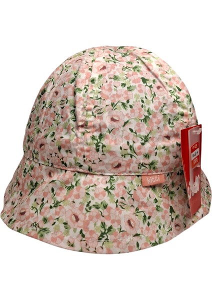 Spteks Kitti 4-8 Yaş Kız Çocuk Pudra Renk Desenli Yazlık Maksi Şapka