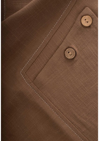 Kontrast Dikişli Keten Bluz 2-7 Yaş Caramel modelleri