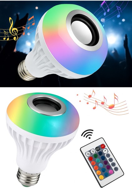 Bluetooth Hoparlörlü, Rgb LED Işıklı Lamba, Uzaktan Kumandalı Müzik Çalar Ampul