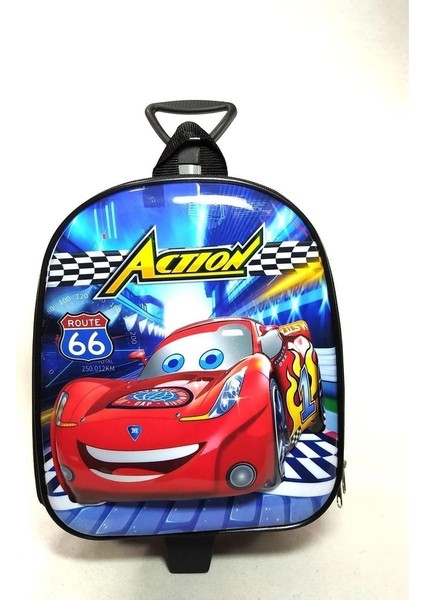 Çekçekli Action Cars Anaokulu Çantası - Cars Çanta - Erkek Çanta modelleri