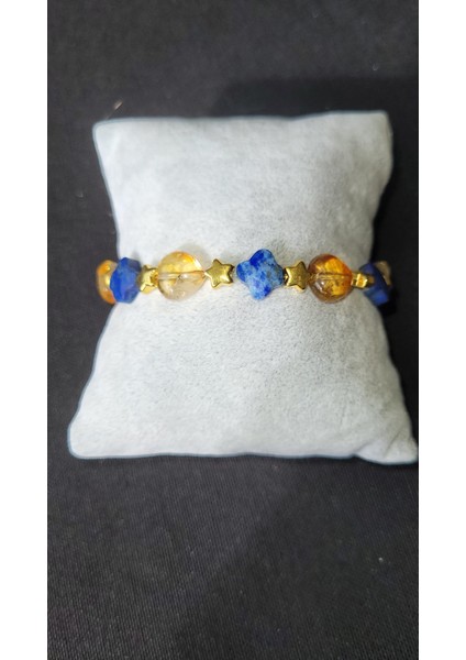 Lapis Lazuli & Sarı Florit Bileklik – Üçüncü Göz Çakrası ve Denge | Yonca & Kalp Form, 2 mm Taş, 17–18 cm