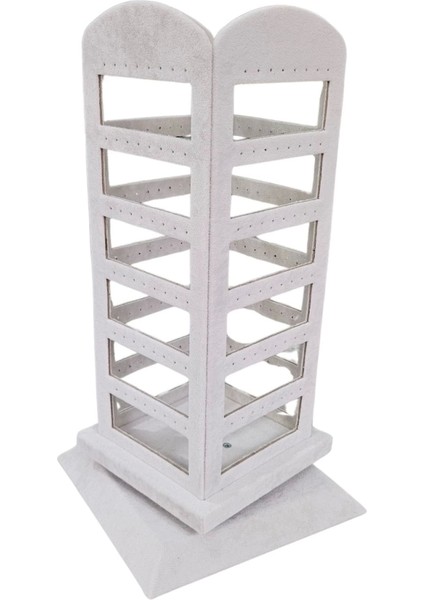 96 Lı 360 Döner Küpelik Standı Süet Krem(18 X35 Cm)