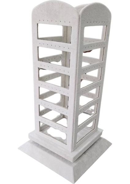 96 Lı 360 Döner Küpelik Standı Süet Krem(18 X35 Cm)