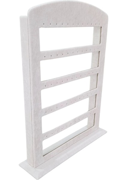 30'lu 5 Basamaklı Süet Küpelik Standı Krem (21X31 Cm)