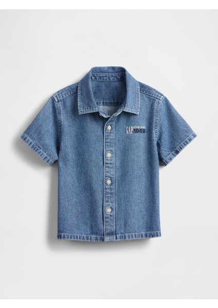 Erkek Bebek Mavi Gap Logo Chambray Gömlek fırsatları