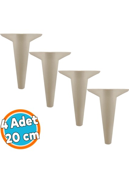 Mobilya Kanepe Sehpa Puf Koltuk Ayağı 20 cm Krem Baza Ayak 4 Adet