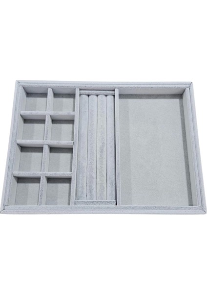 Organizatör Gri Süet Tabla Kolye & Yüzük Düzenleyici ve Gözlük(8 Bölmeli)(Dik Rulo) modelleri