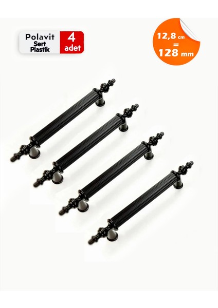 Polavit Mobilya Çekmece Mutfak Dolap Dolabı Kulpu Kulbu 128 mm Siyah Sert Plastik Kulpları (4 Adet)