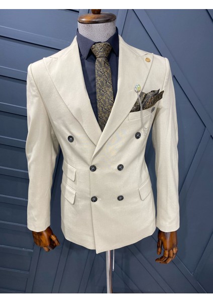 Kruvaze Çift Cebli Slim Fit Takım Elbise