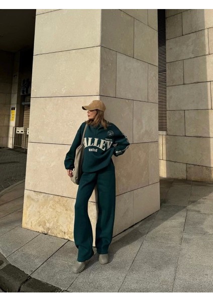 Üç Iplik Yakalı Sweat Baggy Pantalonlu Takım - Yeşil