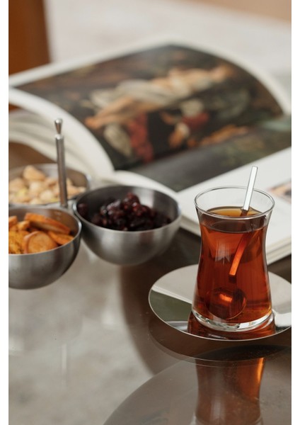 6'lı Metal Çay Tabağı ve Metal Çay Kaşık Seti Paslanmaz Çelik indirimleri