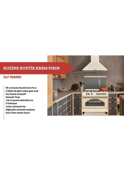 Rustik Krem Set 90CM (Glf 9050RK Desire 90 Kuzine Fırın-Gld 040RK Davlumbaz)