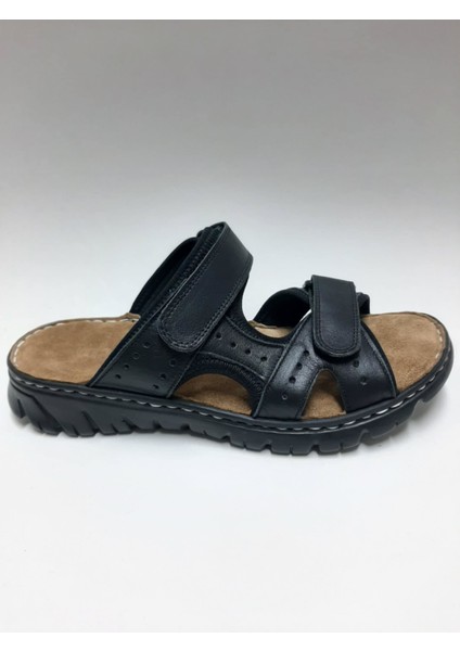 Deri Siyah Cırtlı Rahat Taban Erkek Terlik C-7605243