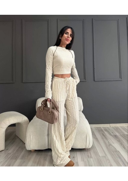 Uzun Kollu Badi ve Pantolon Ikili Takım - Bej modelleri