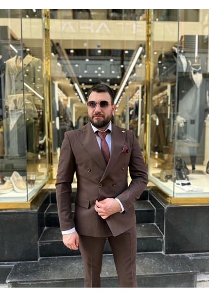 Düz Düğme Kruvaze Takım Elbise