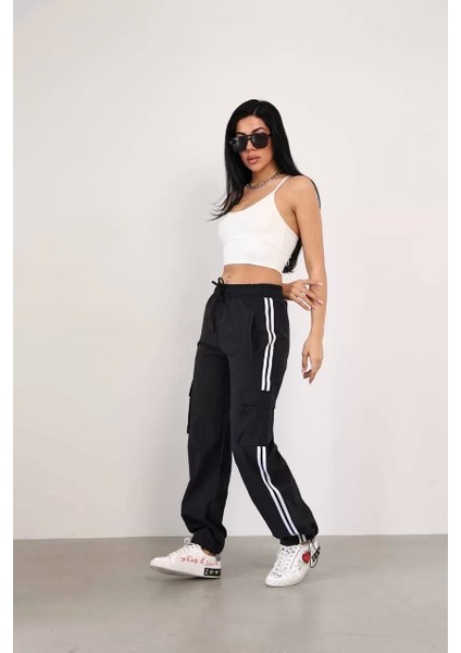 Paraşüt Kumaş Kargo Ceplı Baggy Eşofman - Siyah