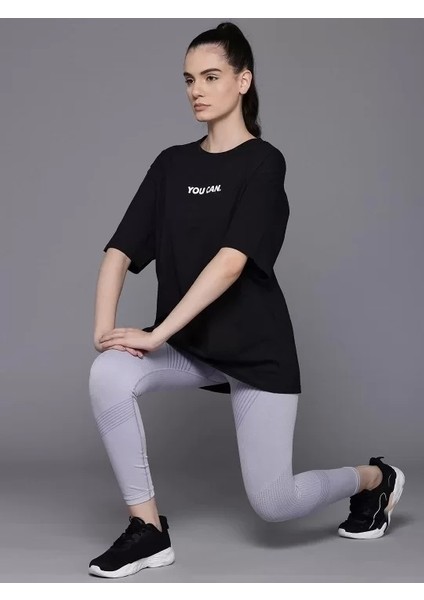 Kadın Baskılı Oversize T-Shirt - Siyah