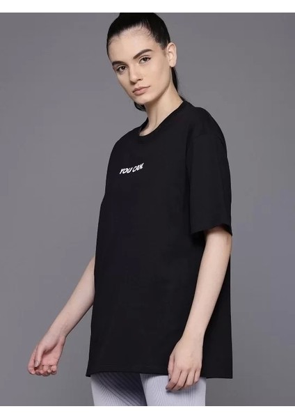Kadın Baskılı Oversize T-Shirt - Siyah