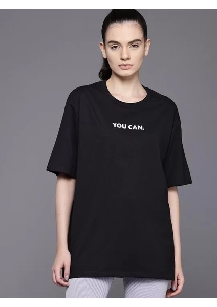 Kadın Baskılı Oversize T-Shirt - Siyah