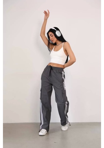 Paraşüt Kumaş Kargo Ceplı Baggy Eşofman - Gri