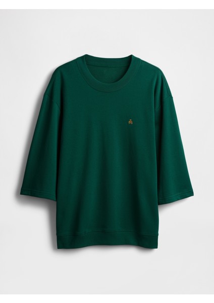 Erkek Koyu Yeşil Oversized Terry Bisiklet Yaka T-Shirt fiyatları