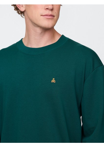 Erkek Koyu Yeşil Oversized Terry Bisiklet Yaka T-Shirt modelleri