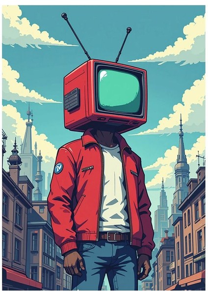 Televizyon Kafalı Adam Ahşap Tablo