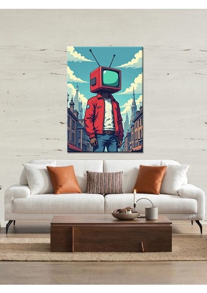 Televizyon Kafalı Adam Ahşap Tablo fiyatları