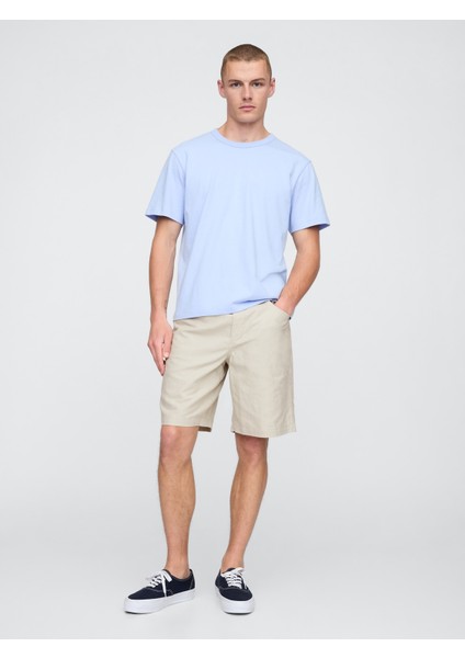 Erkek Gri Keten Şort
