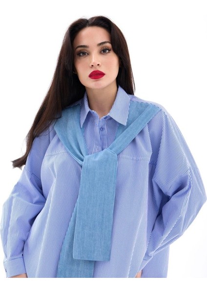 7074 Gömlek-Mavi Beyaz Çizgili fırsatları