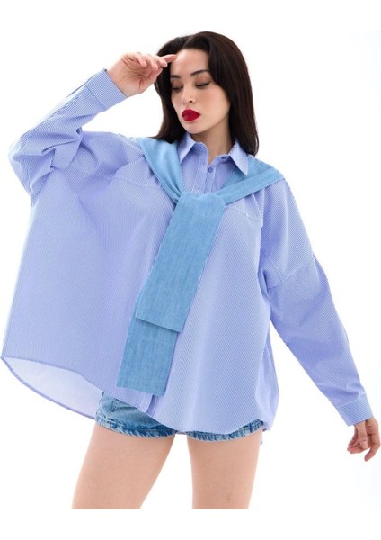 7074 Gömlek-Mavi Beyaz Çizgili indirimleri