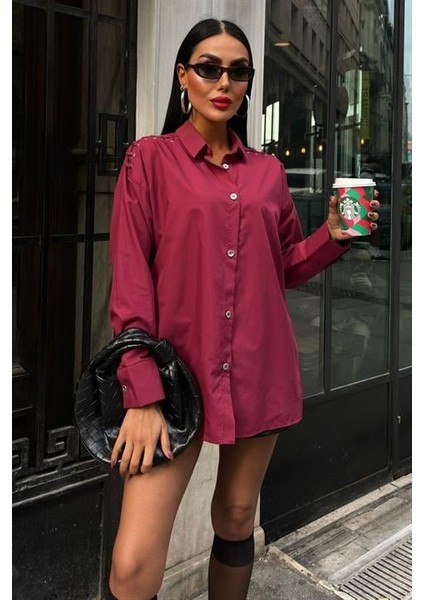 Kuşgözü ve Biye Detaylı Poplin Gömlek 3419