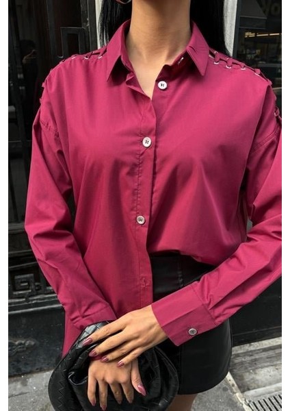 Kuşgözü ve Biye Detaylı Poplin Gömlek 3419 fırsatları