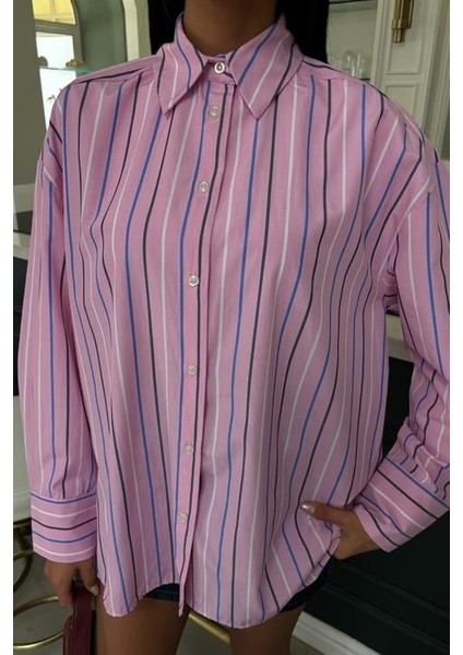 Çizgili Pembe Poplin Gömlek 3451 modelleri
