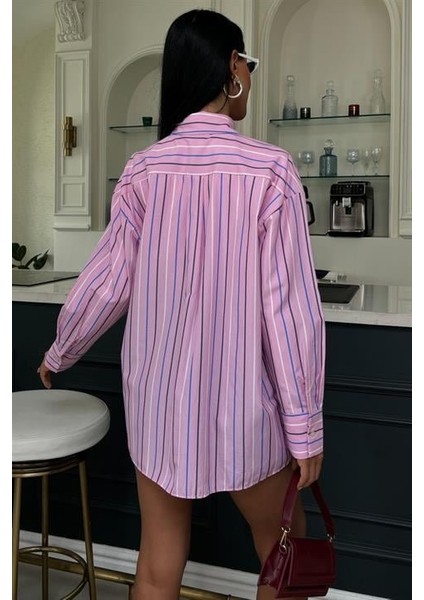 Çizgili Pembe Poplin Gömlek 3451 fırsatları