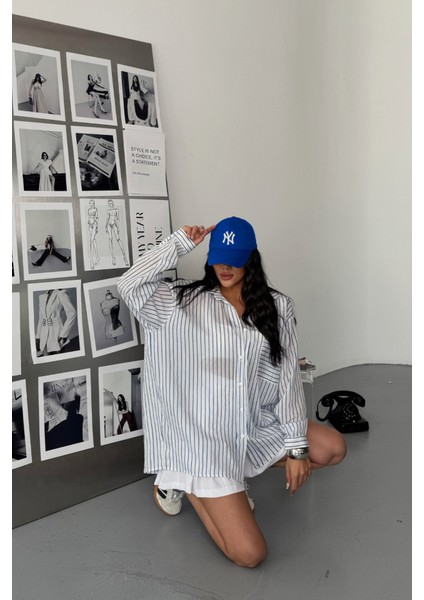 Simli Çizgili Vual Gömlek - Mavi modelleri