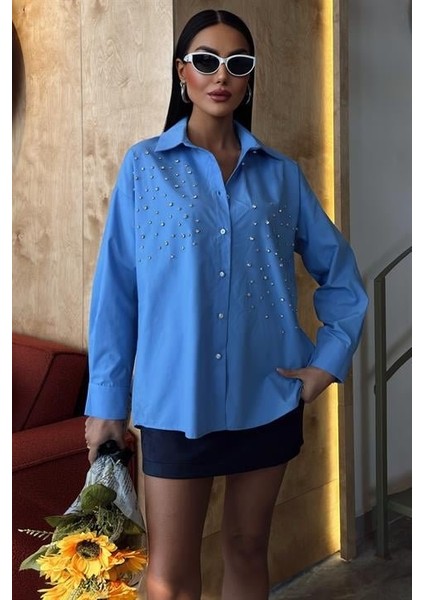 Kristal Taş Çakımlı Poplin Gömlek 3413