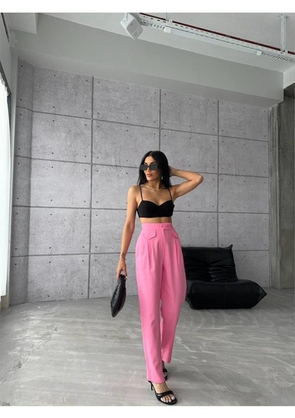 Pantolon Kapalı Cep 3 Düğme Detaylı - Pembe