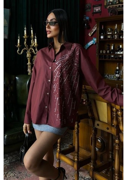 Ay Figürlü Taş Işlemeli Poplin Gömlek 3440 fiyatları