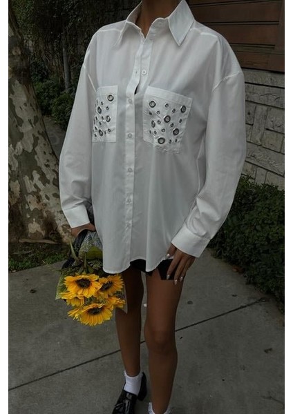 Metal Kuşgözü Detaylı Poplin Gömlek 3453 fiyatları