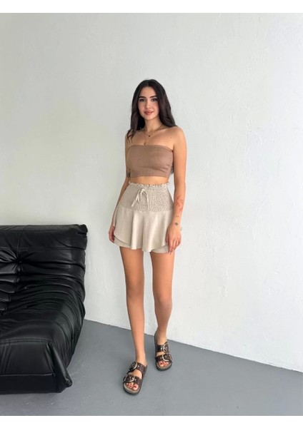 Ayrobin Şortlu Etek - Bej