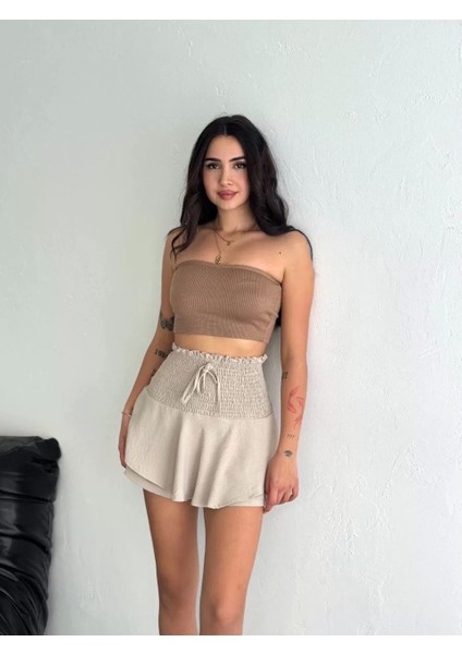 Ayrobin Şortlu Etek - Bej